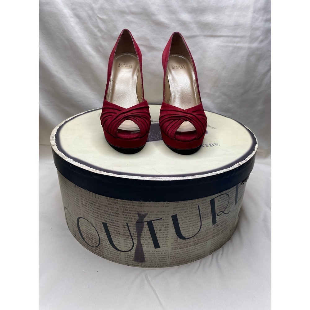 Stuart Weitzman Red Suede  Peep Toe Heels